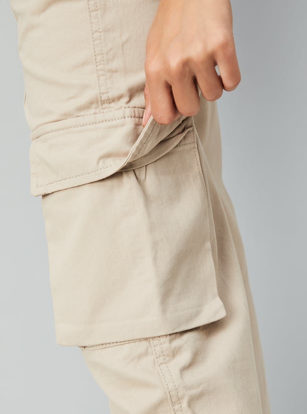 Comfortable Women’s Solid Cargo Denim Pants with Straight Relaxed Fit