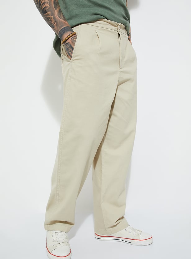 Men Solid Loose Fit Trousers Comfortable Everyday Pants for Modern Casual Style