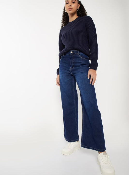 Women's Washed High-Rise Wide-Leg Jeans – Relaxed Fit Denim with a Vintage