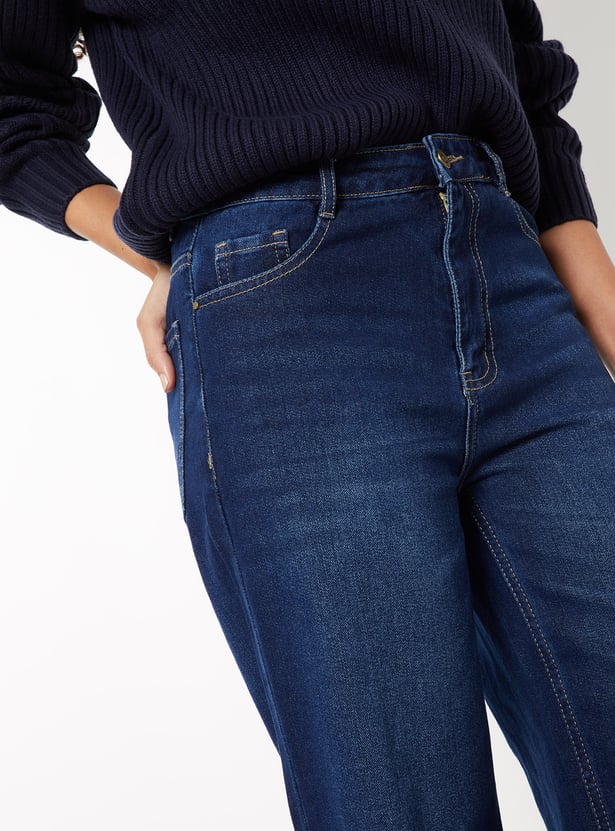 Women's Washed High-Rise Wide-Leg Jeans – Relaxed Fit Denim with a Vintage