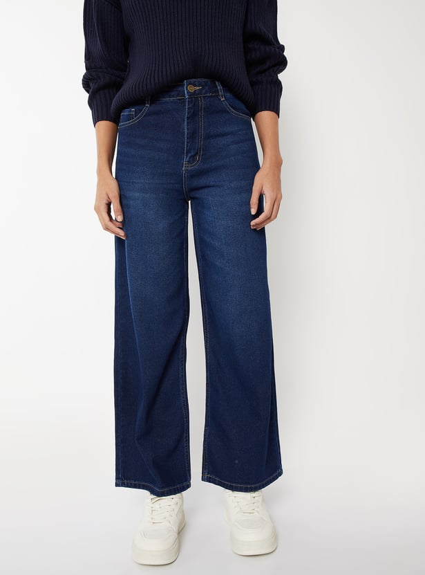 Women's Washed High-Rise Wide-Leg Jeans – Relaxed Fit Denim with a Vintage