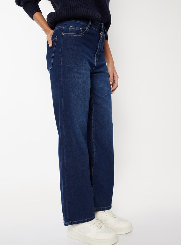 Women's Washed High-Rise Wide-Leg Jeans – Relaxed Fit Denim with a Vintage