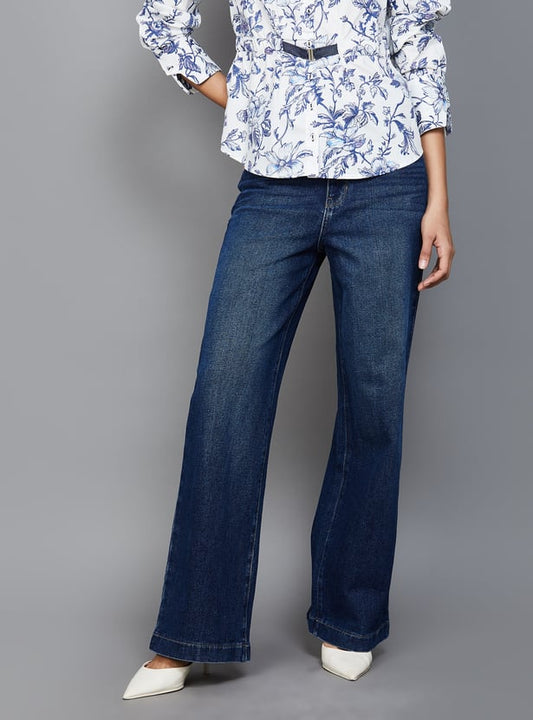 Women's Washed Super High Rise Wide Leg Jeans Relaxed Fit Denim with Soft Stretch and Vintage Wash