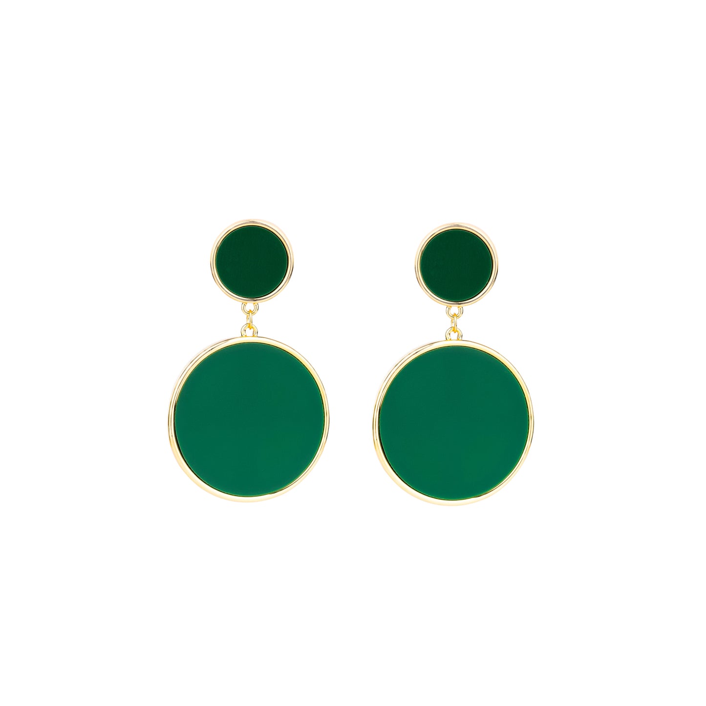Trendy Brass Drop Earrings with Two-Layered Green Design