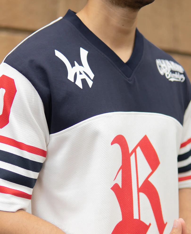 Statement White and Navy Jersey T-Shirt with Soft Fabric and Premium Comfort