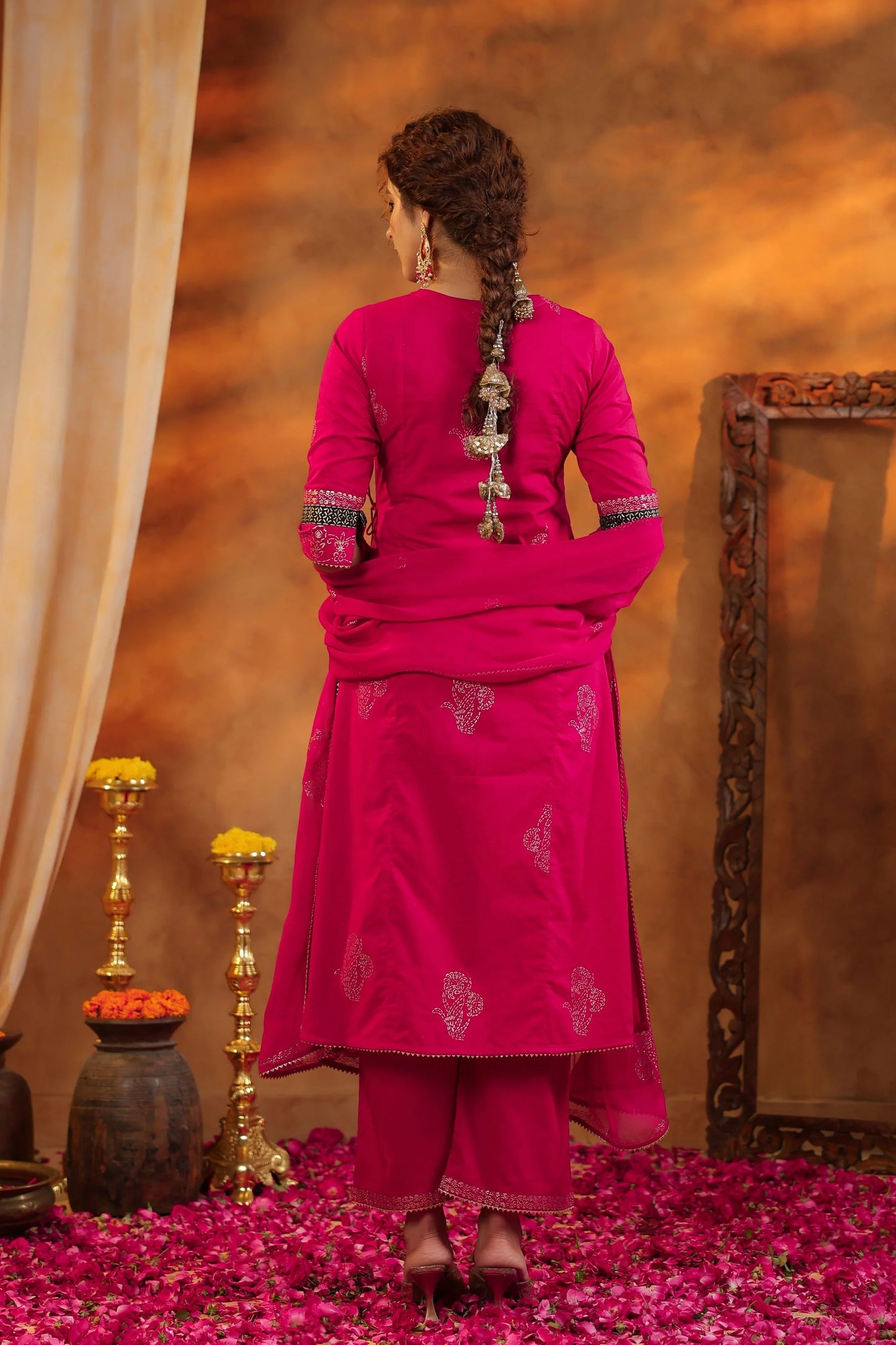 Luxury Gold Print Kurta Set with Pant and Dupatta for Women Partywear and Traditional Events