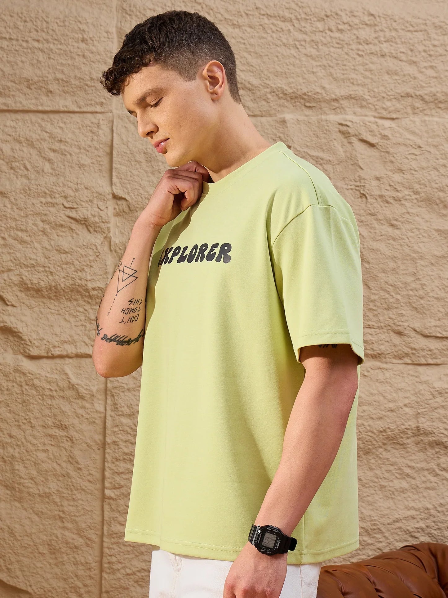 Modern Men’s Green Oversized Drop Shoulder T-Shirt with Relaxed Fit