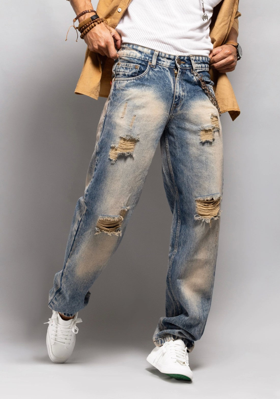 Soft Fabric Tinted Blue Jeans for Men with Comfortable Fit