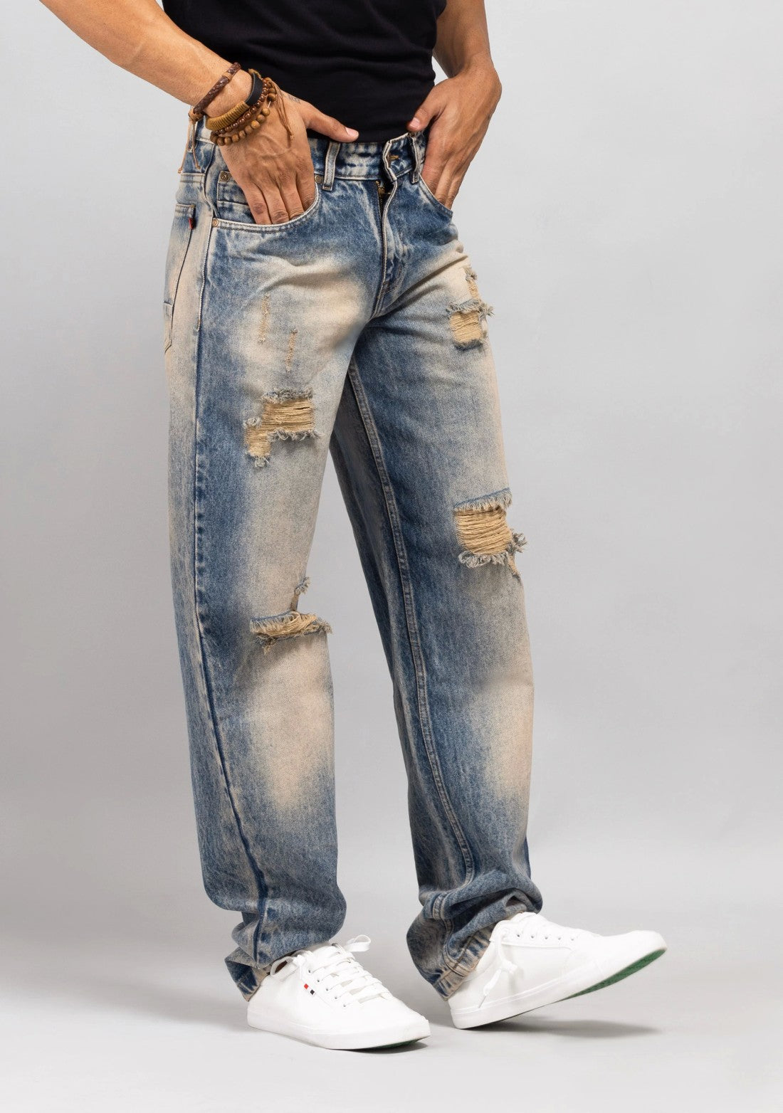 Soft Fabric Tinted Blue Jeans for Men with Comfortable Fit