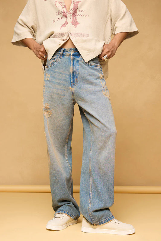 Comfortable Dust Storm Baggy Straight Leg Jeans for Men with Relaxed Fit