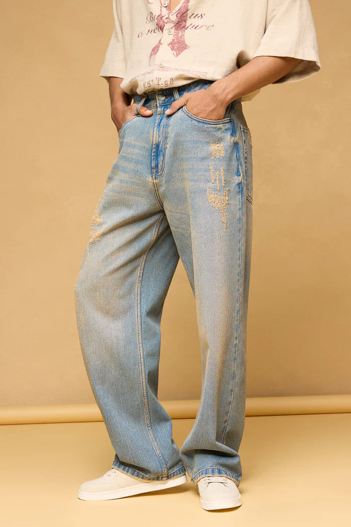 Comfortable Dust Storm Baggy Straight Leg Jeans for Men with Relaxed Fit