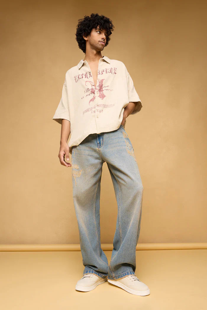 Comfortable Dust Storm Baggy Straight Leg Jeans for Men with Relaxed Fit