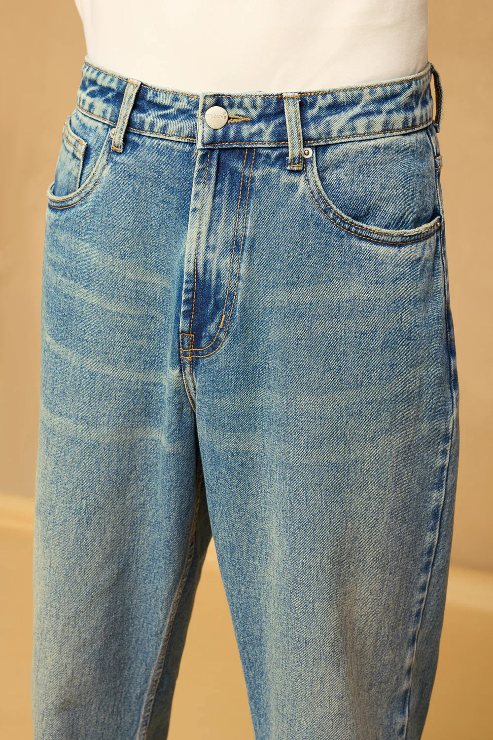Mens Baggy Straight Leg Denim Jeans in Blue Spruce for Casual Everyday Wear