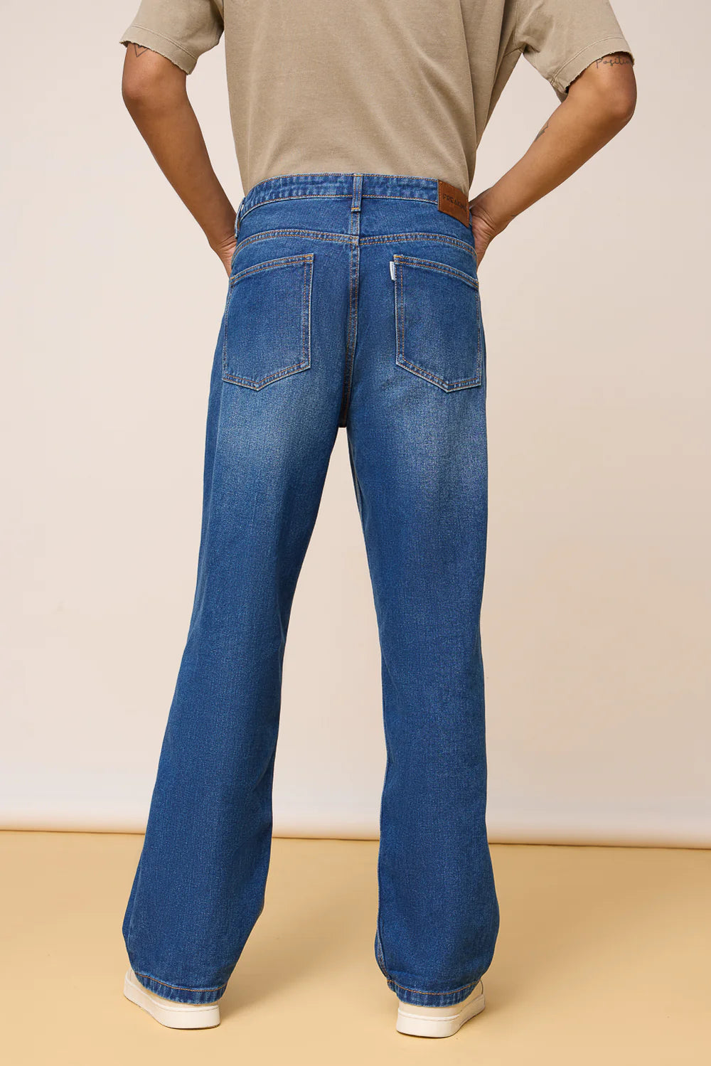 Mid Blue Denim Distressed Men’s Wide Jeans Stylish Loose Fit Casual Denim Pants