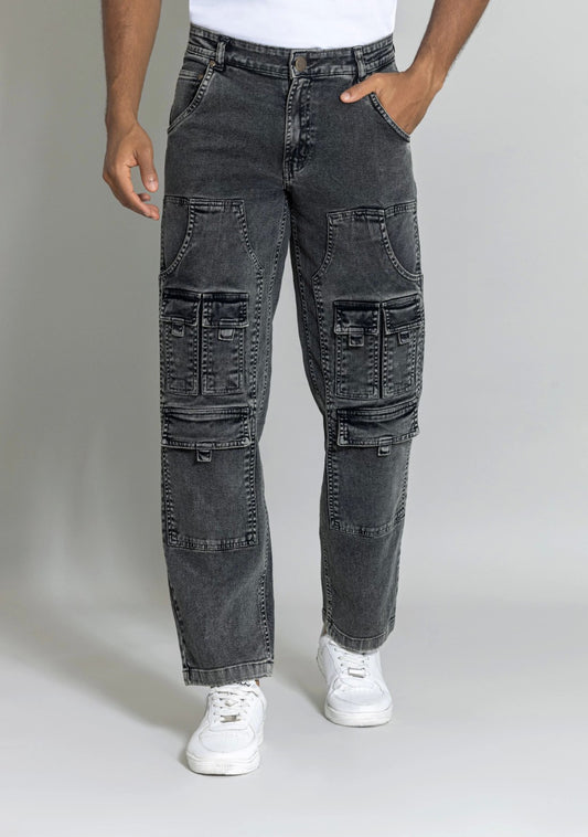 Everyday Wear Black Straight Cut Jeans for Men with Stitch Accents