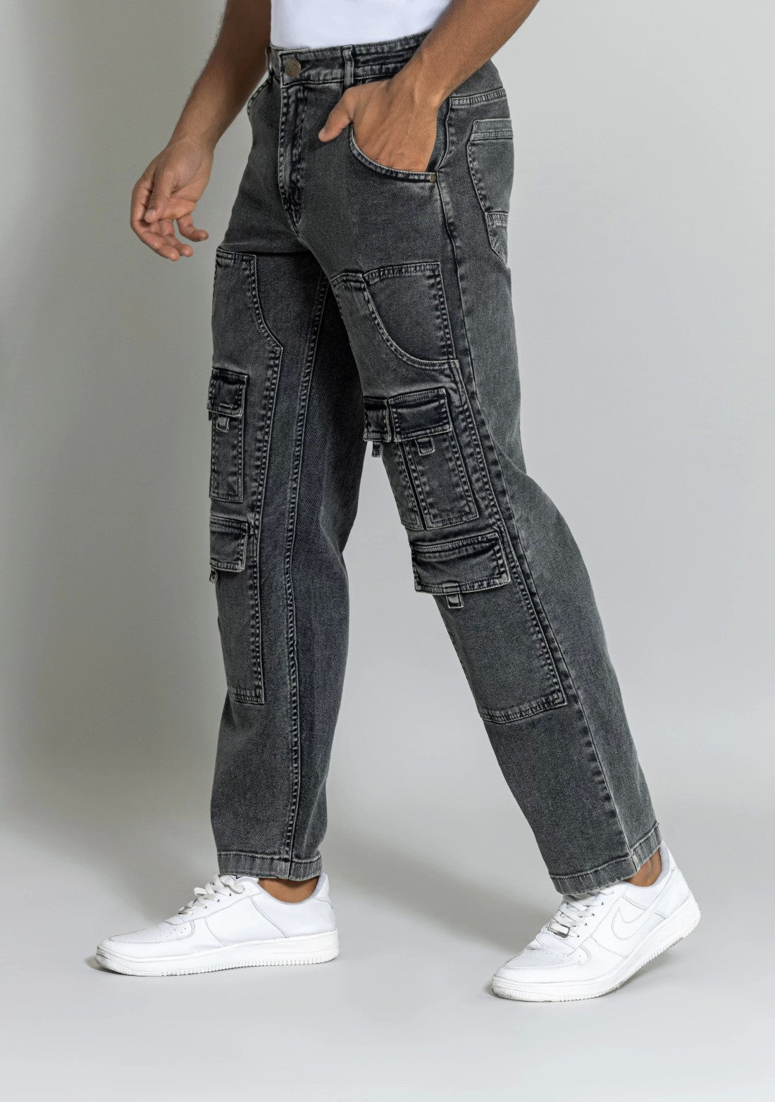 Everyday Wear Black Straight Cut Jeans for Men with Stitch Accents