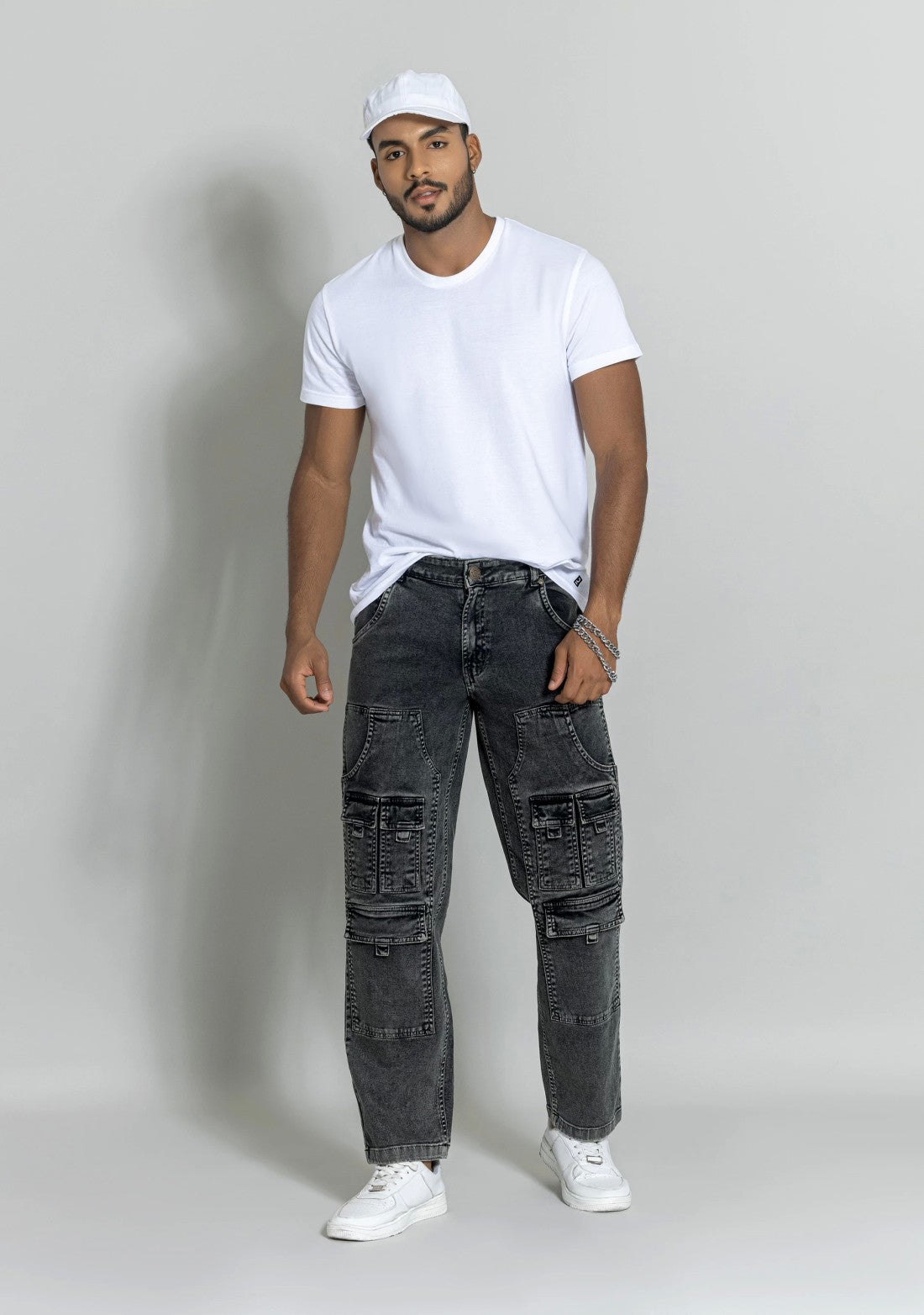 Everyday Wear Black Straight Cut Jeans for Men with Stitch Accents