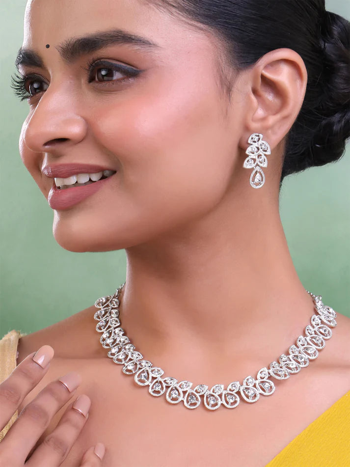 White Crystal Bridal Jewellery Set for Women and Girls for Weddings