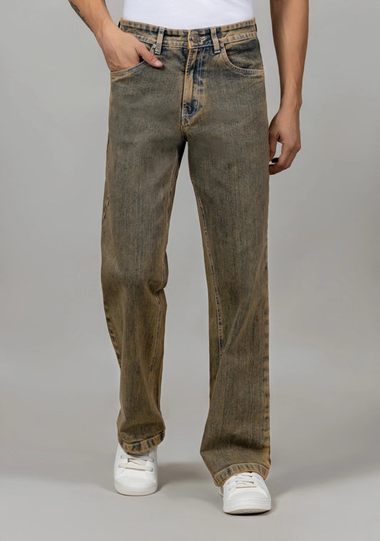Fashionable Rust Wide Leg Denim Jeans for Men in Contemporary Style