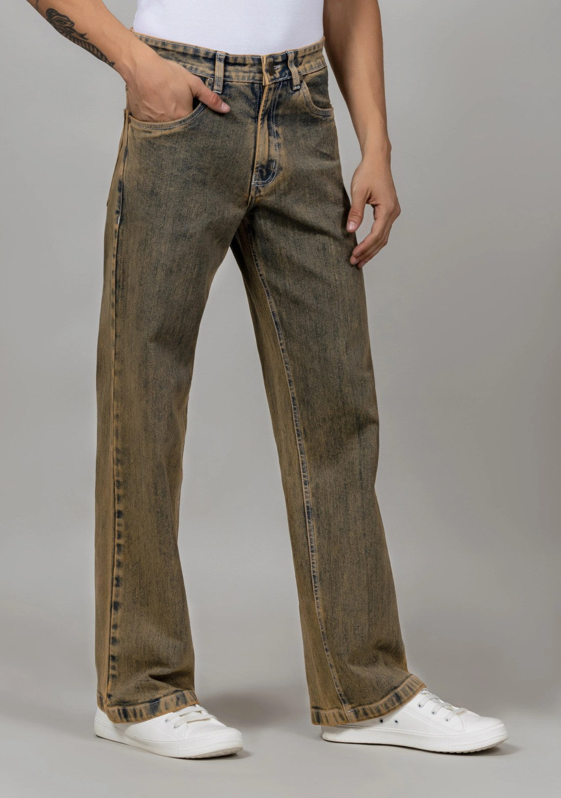 Fashionable Rust Wide Leg Denim Jeans for Men in Contemporary Style