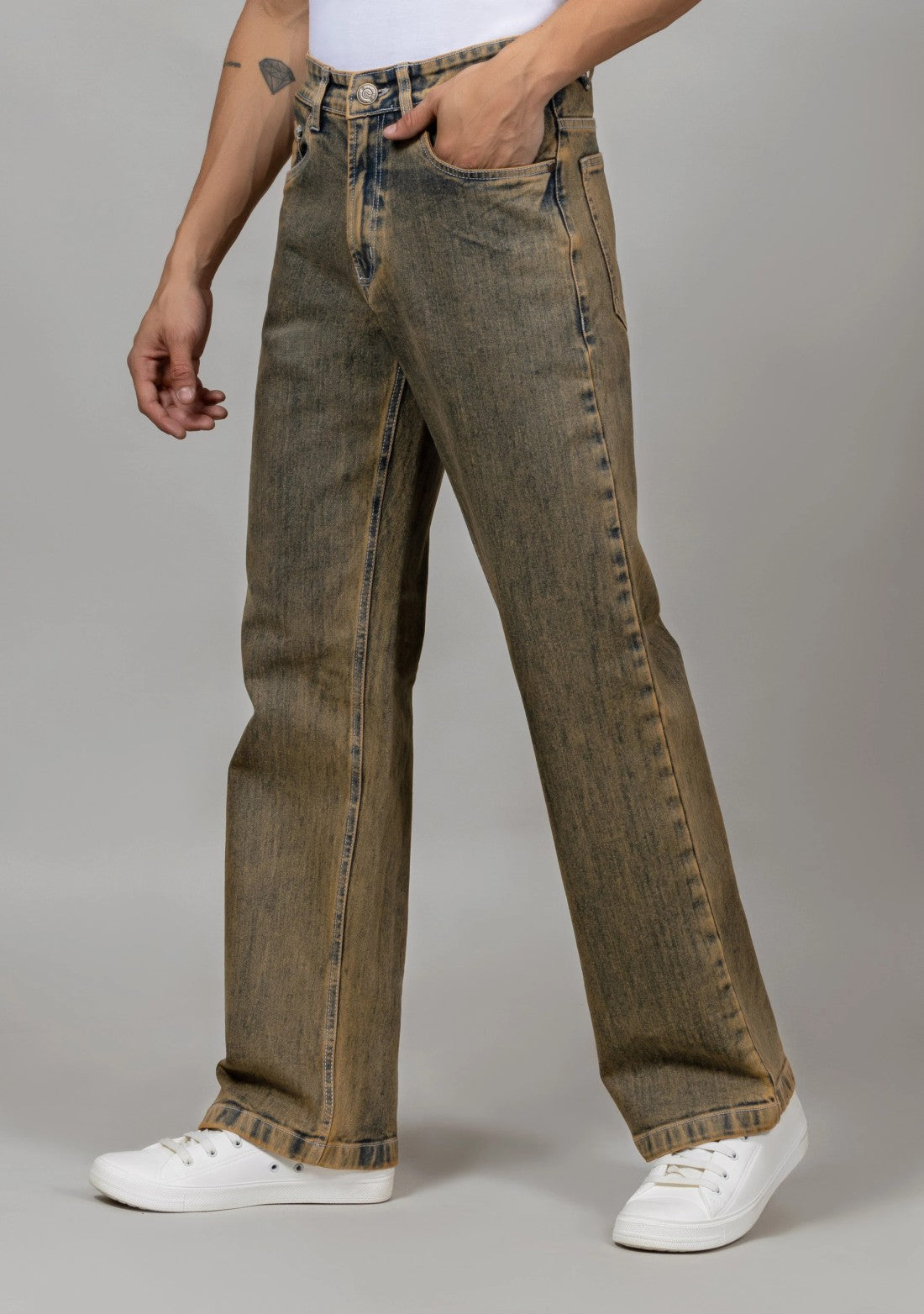 Fashionable Rust Wide Leg Denim Jeans for Men in Contemporary Style