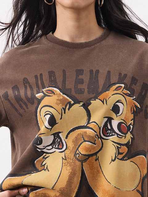 Troublemakers Graphic Print Oversized T Shirt for Women Casual Wear
