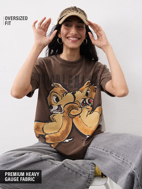 Troublemakers Graphic Print Oversized T Shirt for Women Casual Wear