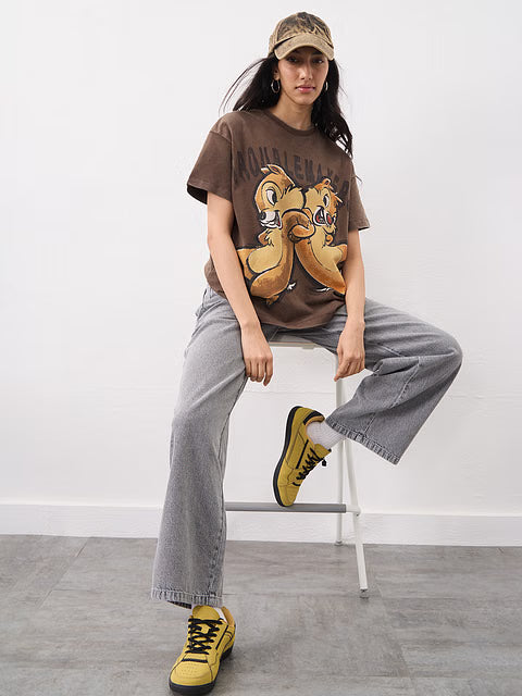 Troublemakers Graphic Print Oversized T Shirt for Women Casual Wear