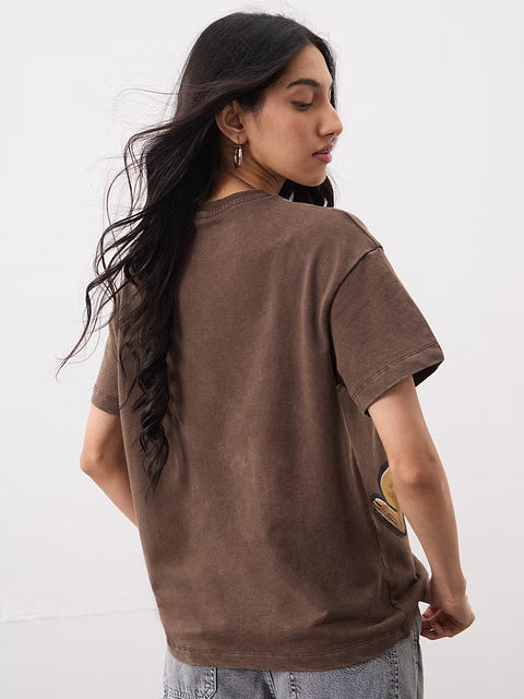 Troublemakers Graphic Print Oversized T Shirt for Women Casual Wear