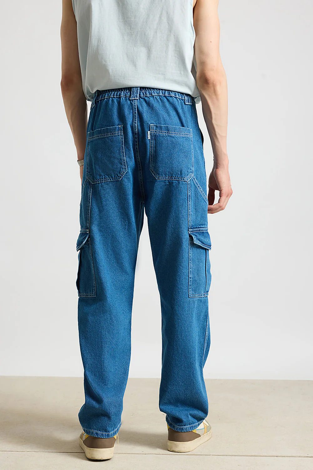 Blue Utility Men’s Baggy Straight Cargo Jeans Comfortable Loose Fit Everyday Denim