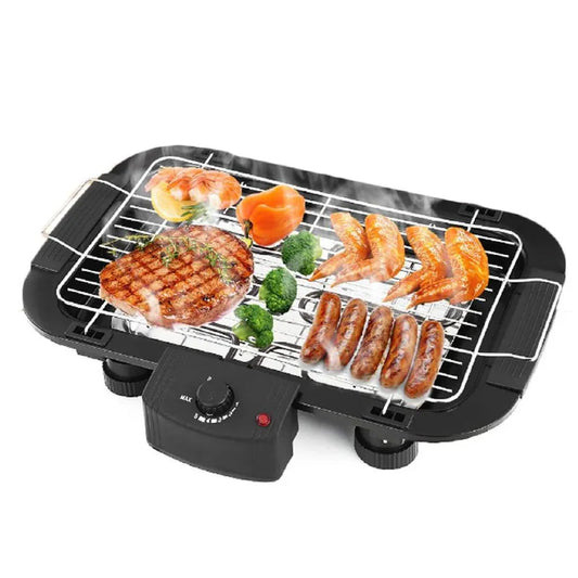 Indoor and Outdoor Electric Barbecue Grill with Adjustable Temperature and Easy-Clean Drip Tray