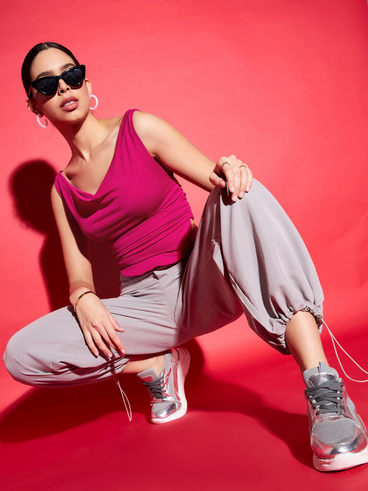 Flattering Cotton Stretchable Draped Crop Top for Women with Soft and Flexible Fabric