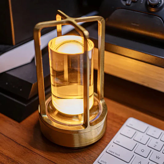 Modern Crystal LED Table Lamp with Touch Control, 3-Color Stepless Dimming, and Rechargeable Cordless Design