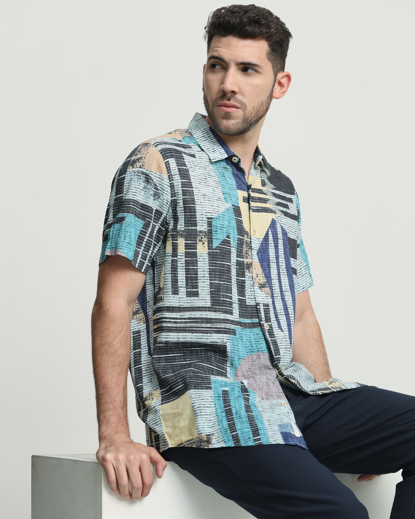 Men’s Casual Slim Fit Shirt with Multi Digital Print and Soft Fabric
