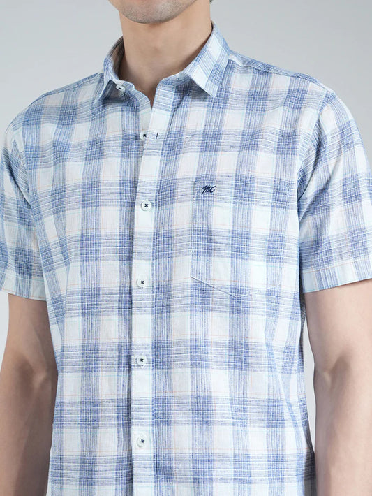 Stylish Men’s Blue Checkered Half Sleeve Shirt with Classic Collar – Casual and Office Wear Cotton Shirt for Daily Comfort