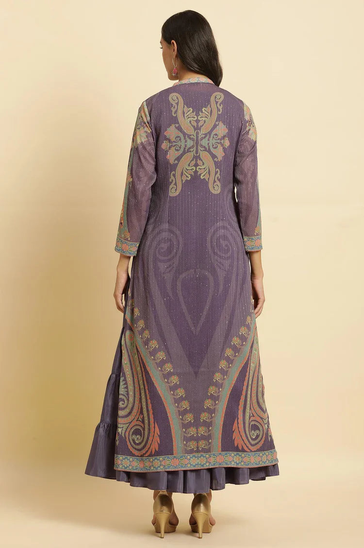 Stylish Purple Embellished Georgette Gilet and Tiered Maxi Dress for Women