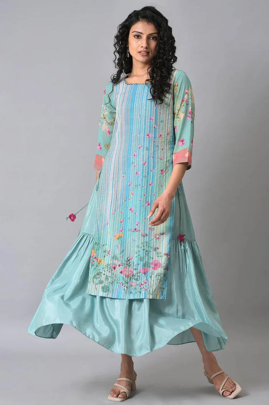 Chic Green Floral Printed Mock Layer Dress for Everyday & Holiday Wear