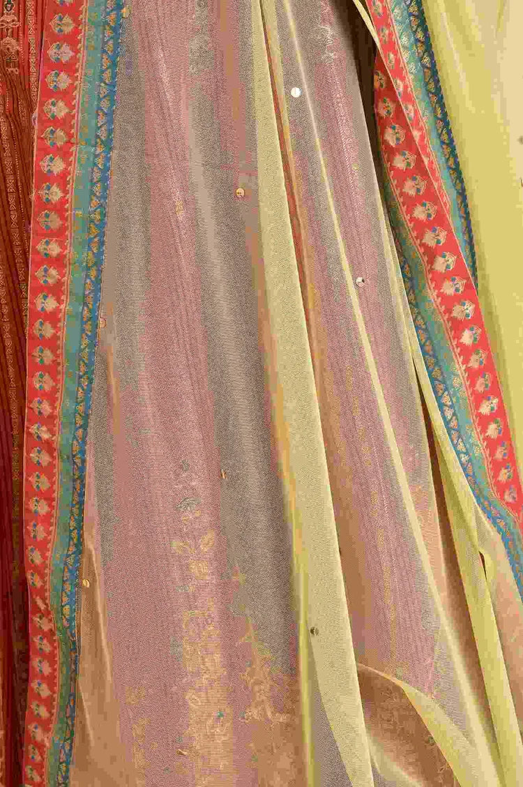 Traditional Orange Tamil Silk Embellished Anarkali Dress with Matching Dupatta