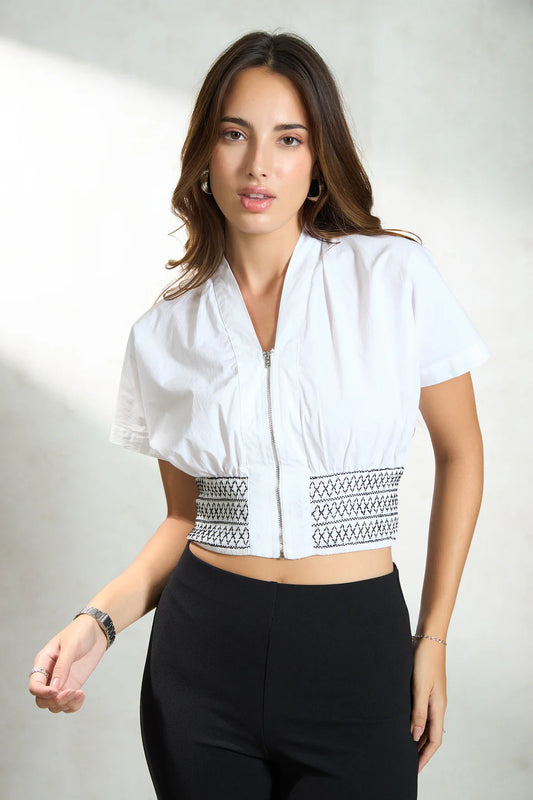 Graceful Women’s Cotton Top with Smocked Waist Detailing for Office, Casual, or Weekend Wear