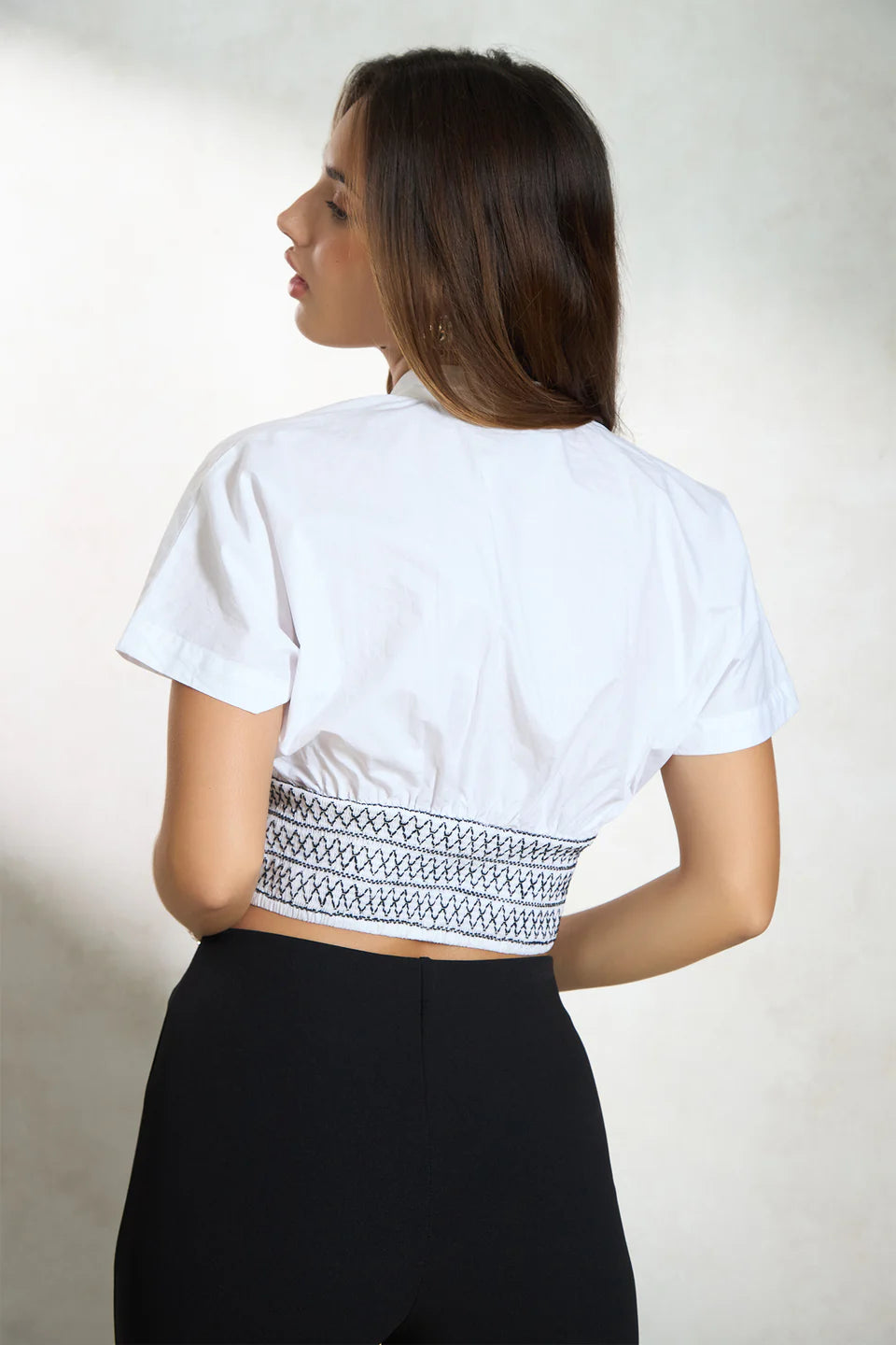 Graceful Women’s Cotton Top with Smocked Waist Detailing for Office, Casual, or Weekend Wear