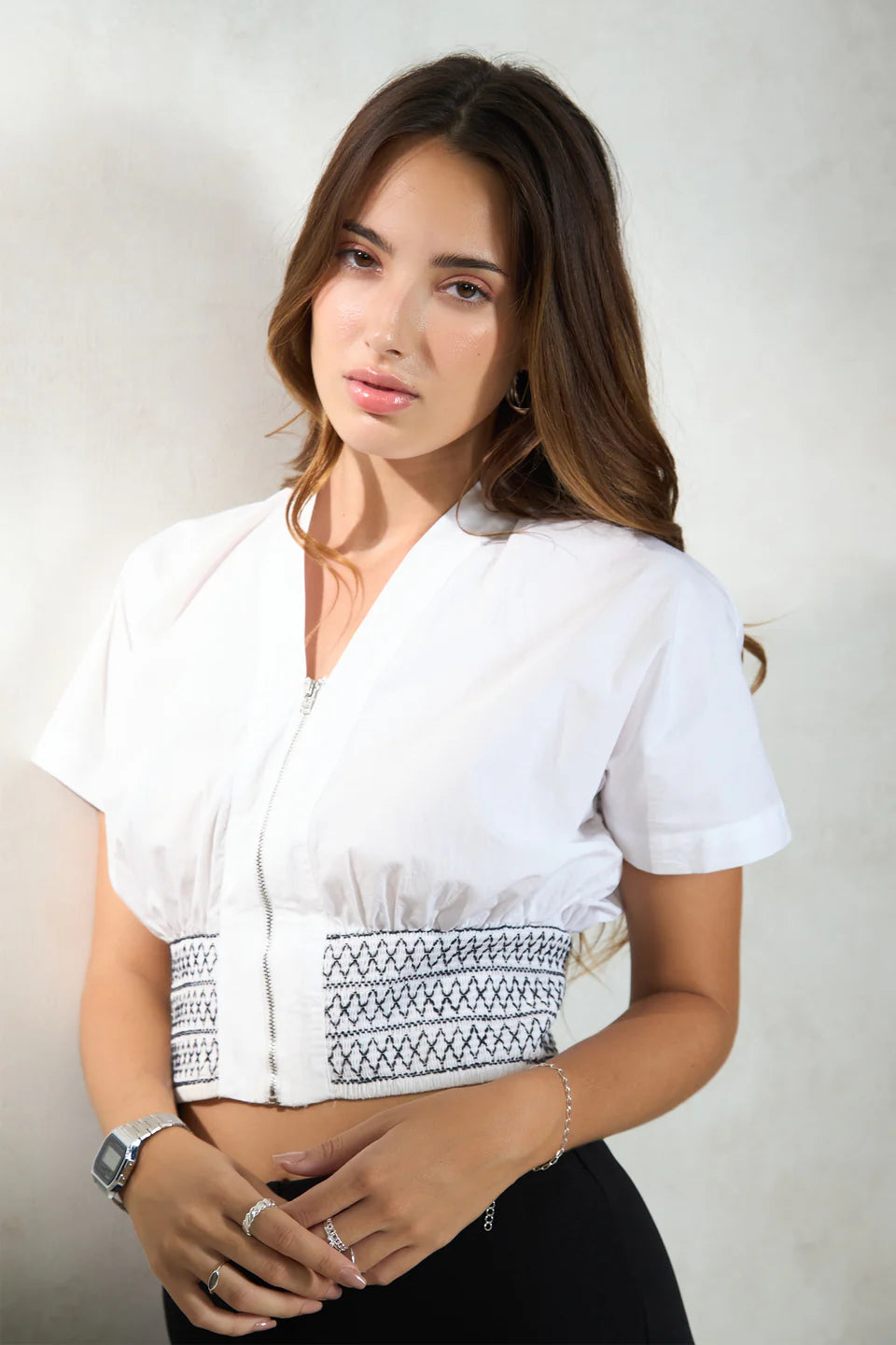 Graceful Women’s Cotton Top with Smocked Waist Detailing for Office, Casual, or Weekend Wear