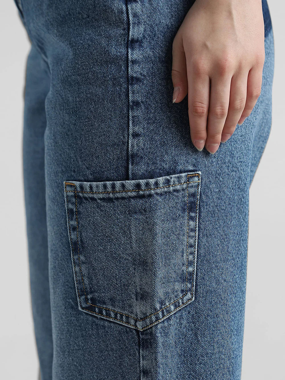 Women's Blue High-Rise Carpenter Jeans – Relaxed Fit Utility Denim with Functional Pockets for Everyday Wear