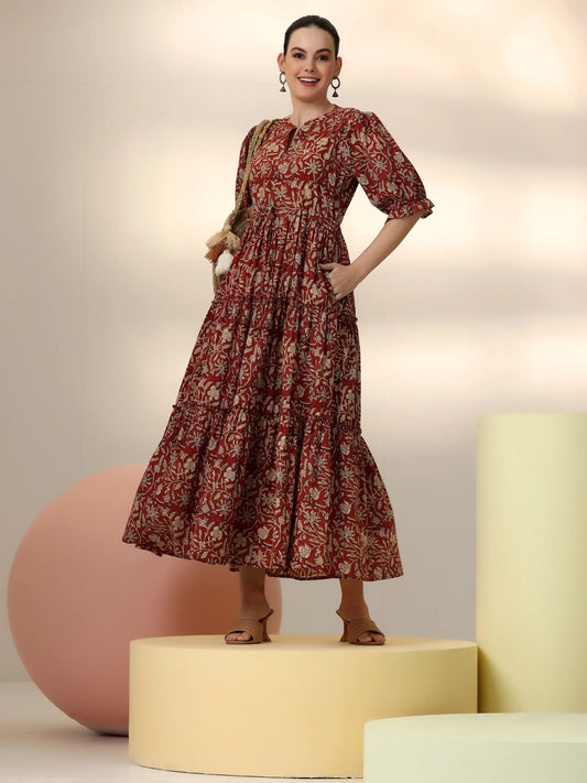 Premium Quality Cotton Printed Fit and Flare Dress for Women with Comfortable Fabric and Flattering Design