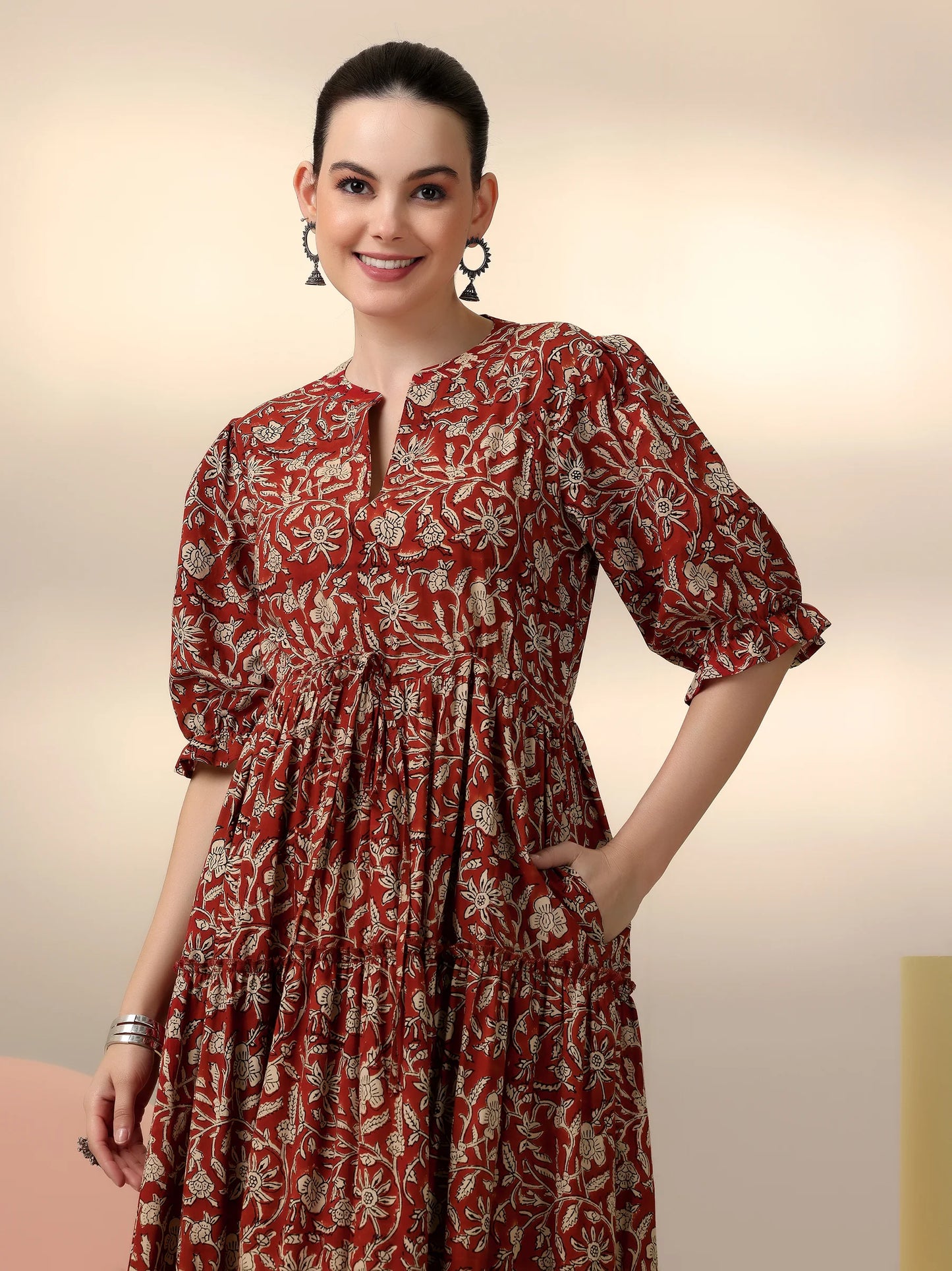 Premium Quality Cotton Printed Fit and Flare Dress for Women with Comfortable Fabric and Flattering Design