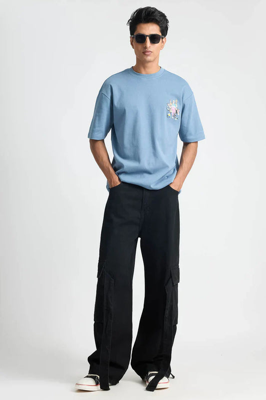 Relaxed Fit Charcoal Cargo Jeans for Men with Baggy Style and Functional Pockets