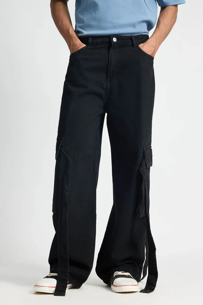 Relaxed Fit Charcoal Cargo Jeans for Men with Baggy Style and Functional Pockets
