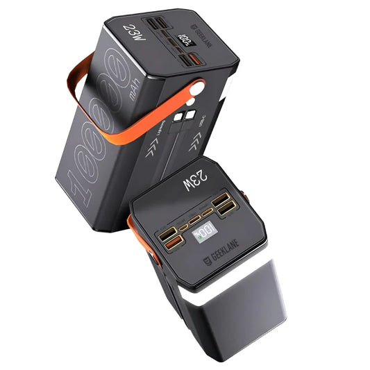 Ultra-High Capacity Li-Po Power Bank with Fast Charging, Built-In Type-C and Lightning Cables, and Torch