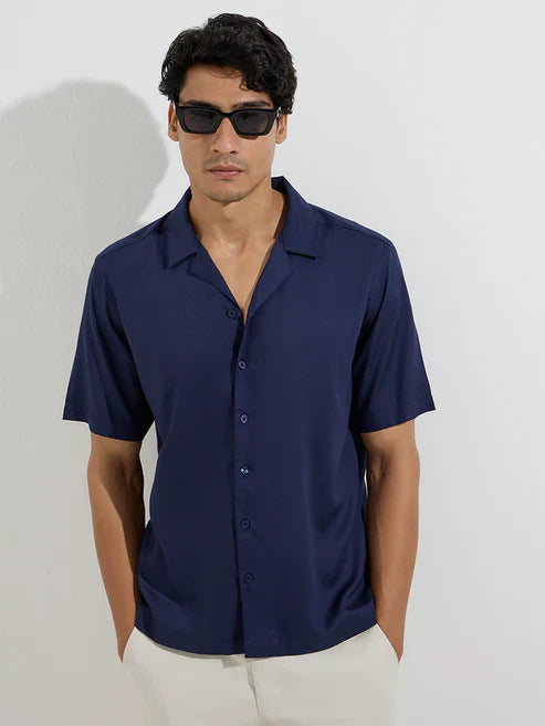 Trendy Navy Solid Relaxed Fit Shirt by Casuals Comfortable Casual Wear for Men’s Lifestyle, Travel and Parties