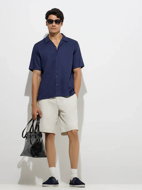 Trendy Navy Solid Relaxed Fit Shirt by Casuals Comfortable Casual Wear for Men’s Lifestyle, Travel and Parties
