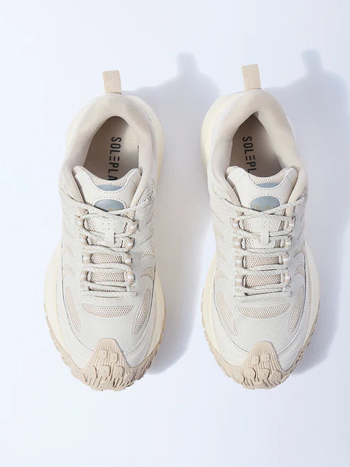 Trendy Beige Knit-Design Lace-Up Sneakers for Men Lightweight Casual and Daily Wear Shoes